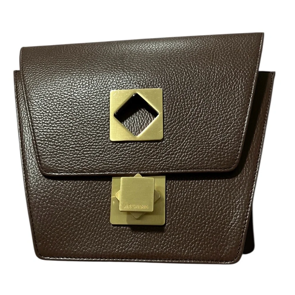 Brand new ARCADIA Made In Italy Leather Asymmetrical Geo Satchel Handbag